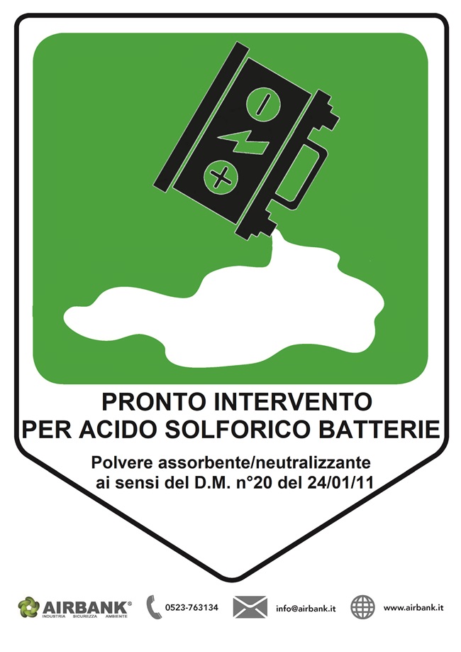 Cartello segnalazione pronto intervento per acido solforico batterie -  Airbank