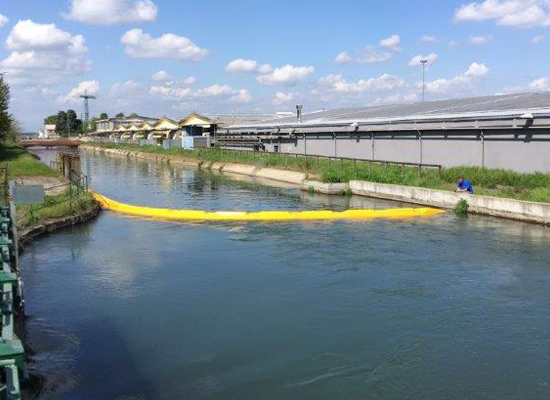 Containment booms for mini hydro turbine protection